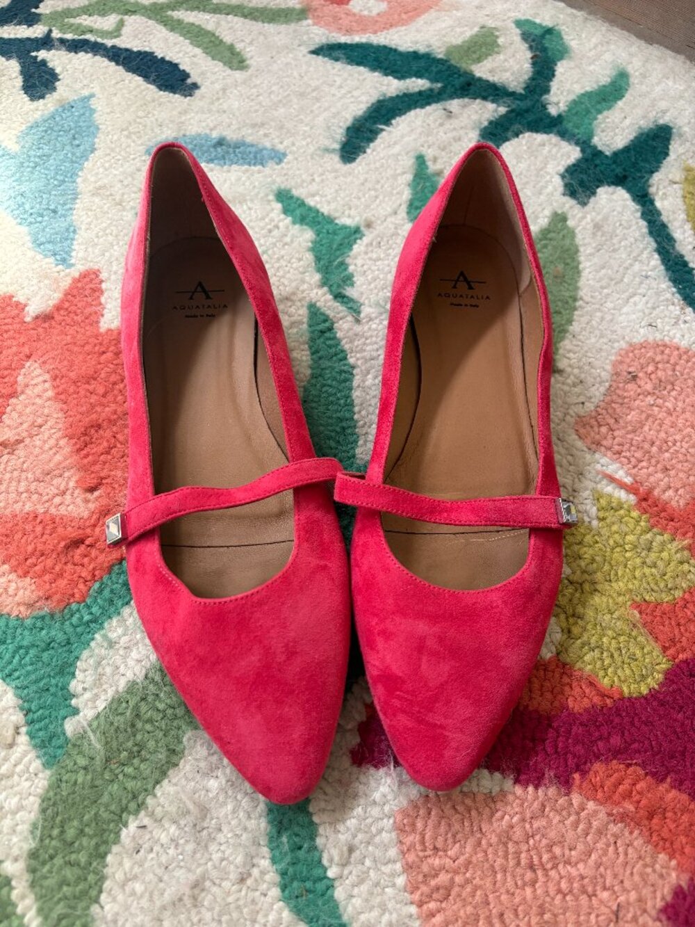 Aquatalia Pointed Toe Flat Pump in Pink Suede size 9